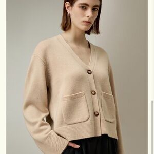 Lilysilk Wool-Cashmere cropped cardigan Beige Small